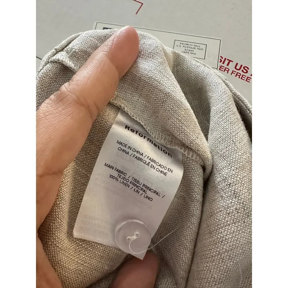 Reformation Asher Linen Low Rise Pant in Oatmeal Womans 8 NWT